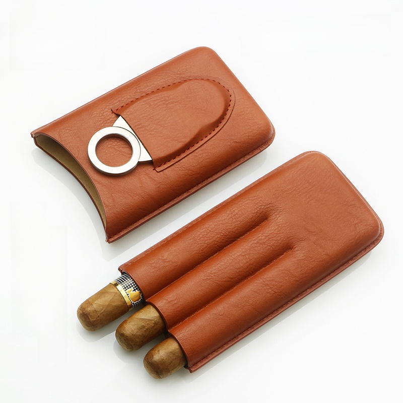 Cigar Cutter Set - Przenośny zestaw 2 skórzanych etui na